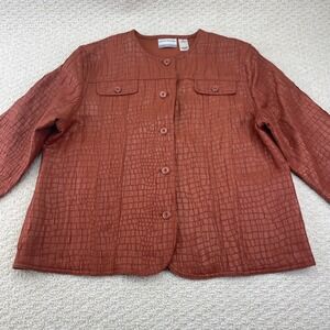 Alfred Dunner Blazer Womens 16P Button Front Jacket Snake Print 3/4 Sleeve